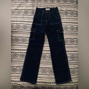 Deep blue red bottoms jeans